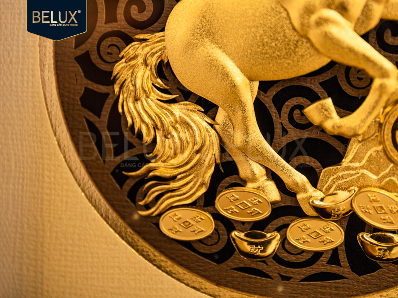 Tranh mã đáo thành công dát vàng 24k 20x20cm